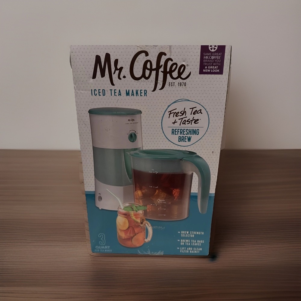 Mr. Coffee TM70TS Fresh Iced Tea Maker 3 Quart Pitcher Teal New Open Box Sunbeam